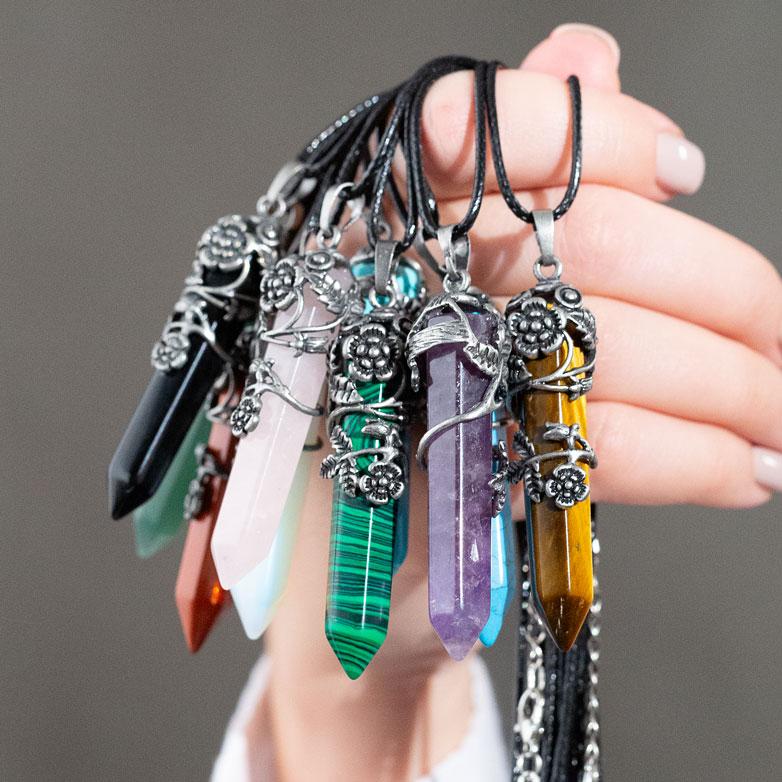 Flower Hexagon Crystal Necklaces