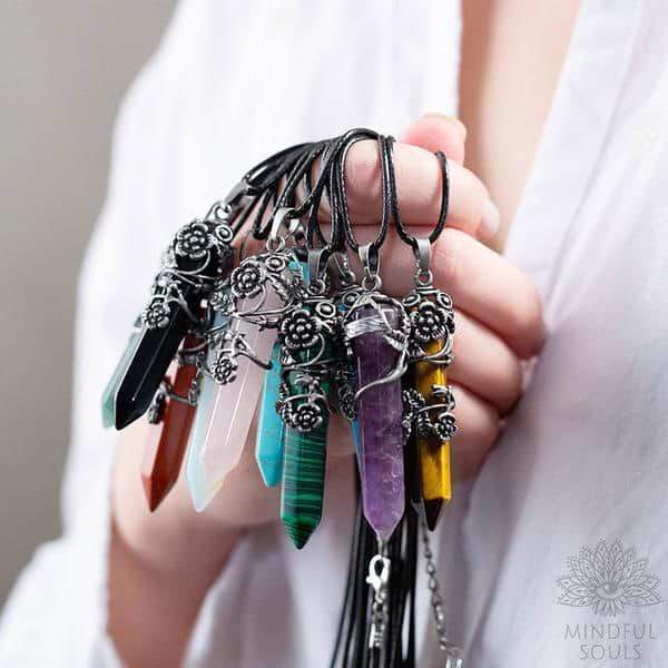 Flower Hexagon Crystal Necklaces