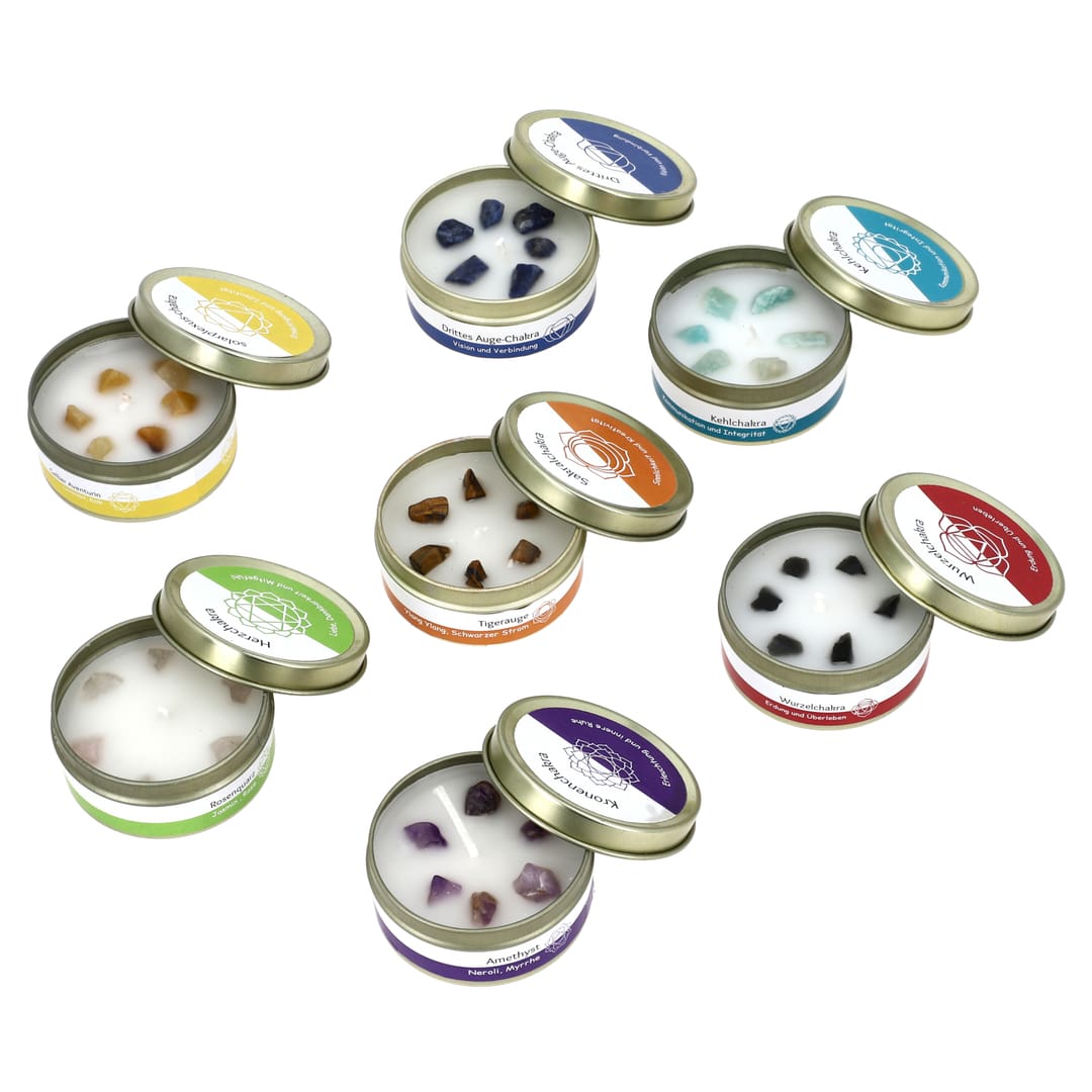 Chakra Crystal 7 Candle Set – Light, Scent, and Energy for Inner Balance