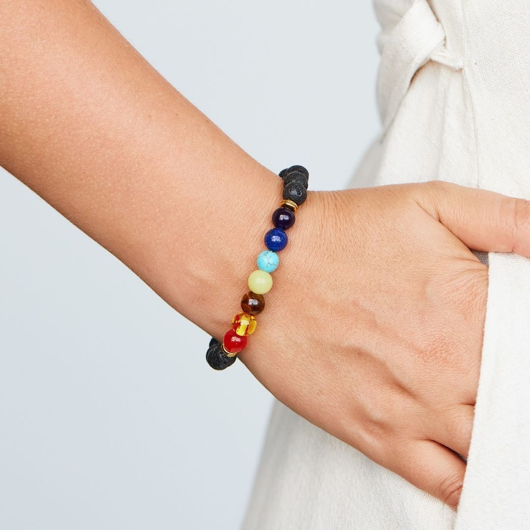 7 Chakra Bead Bracelet On the Wrist