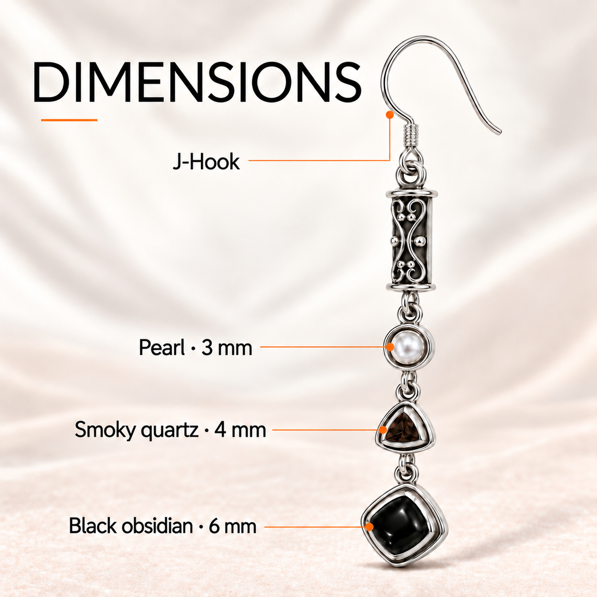 Black Obsidian and Pearl J-Hook Drop Earrings – Sterling Silver