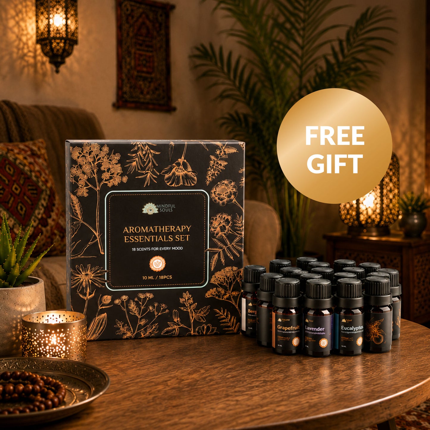 The Ultimate Aroma Bundle: 3D Glass Aroma Oil Diffuser + FREE 18 Blissfull Aroma Oils Set