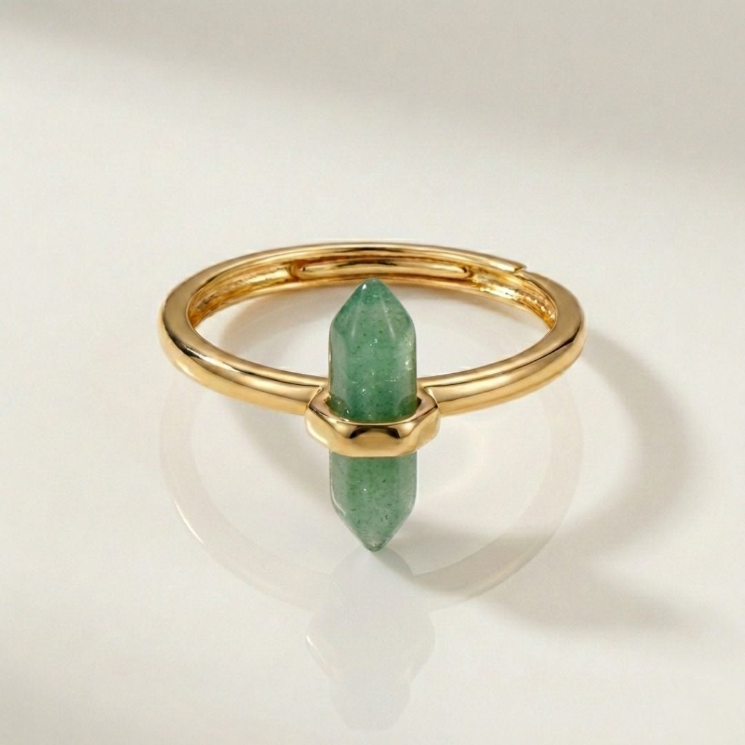 Thin Crystal Point Double Bead Ring — Sleek Healing Stone Jewelry