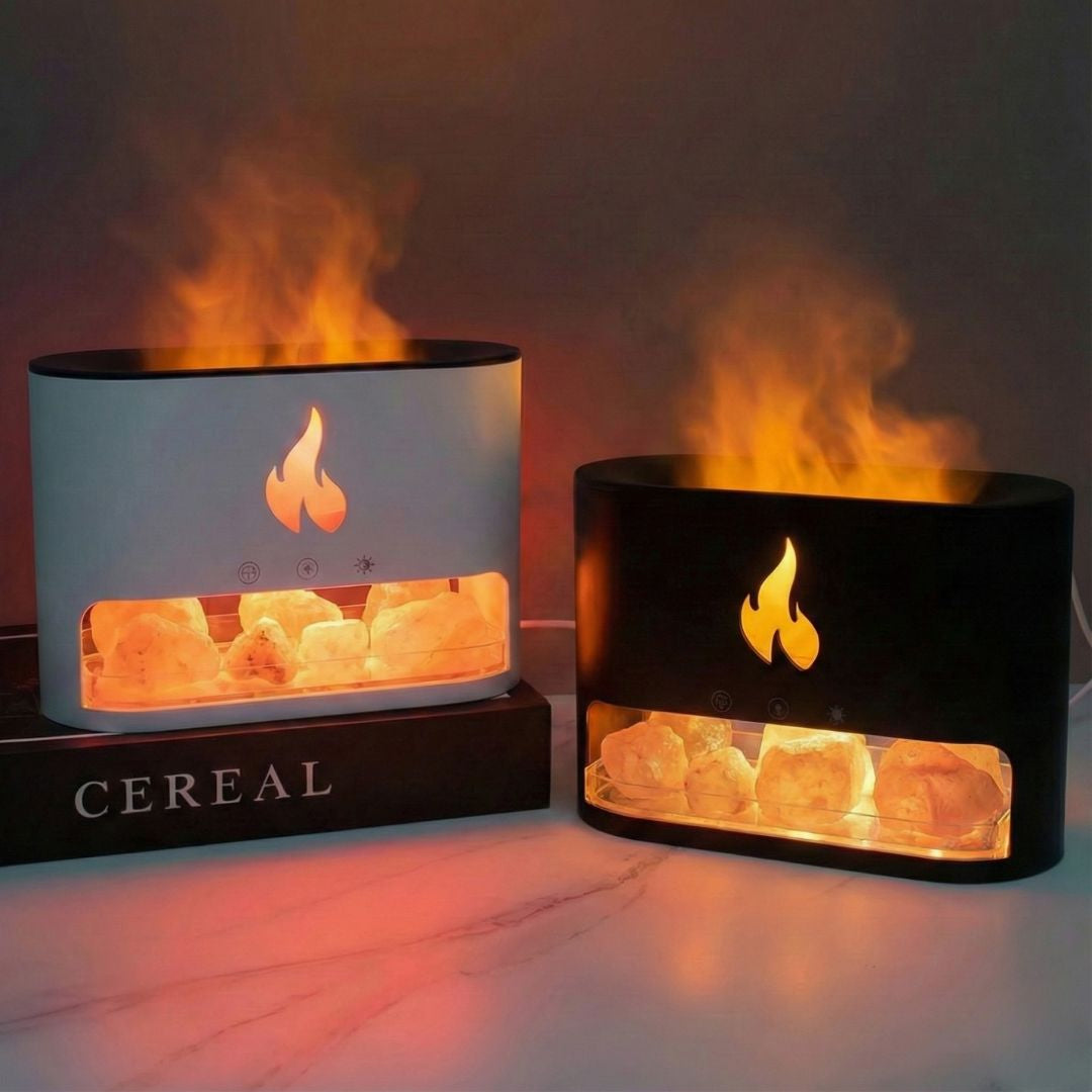 Himalayan Salt Fireplace Humidifier Lamp + FREE 12 Piece Set of Aroma Oils