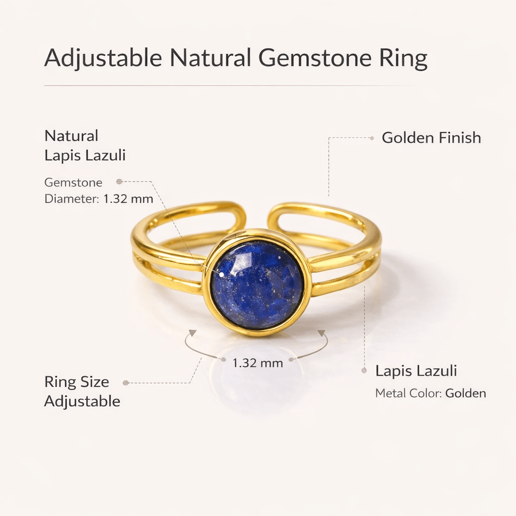 Adjustable Natural Gemstone Ring — Elegant Crystal Energy Jewelry