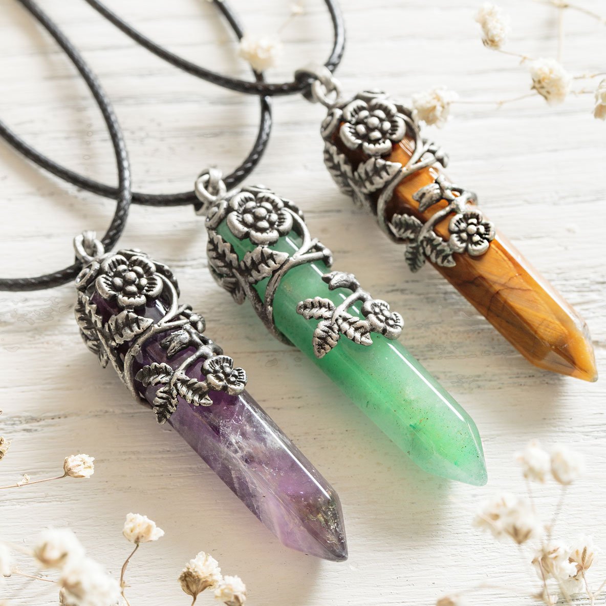 Flower Hexagon Crystal Necklaces