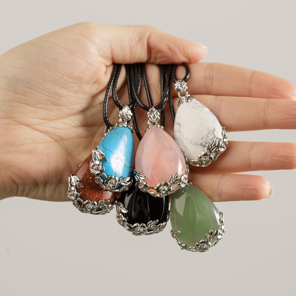Flower Crystal Teardrop Necklaces