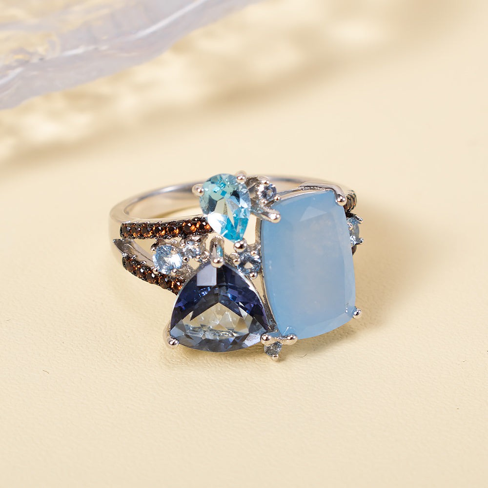 Aquablauer Chalcedon-Ring