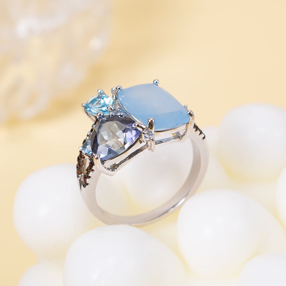 Aquablauer Chalcedon-Ring