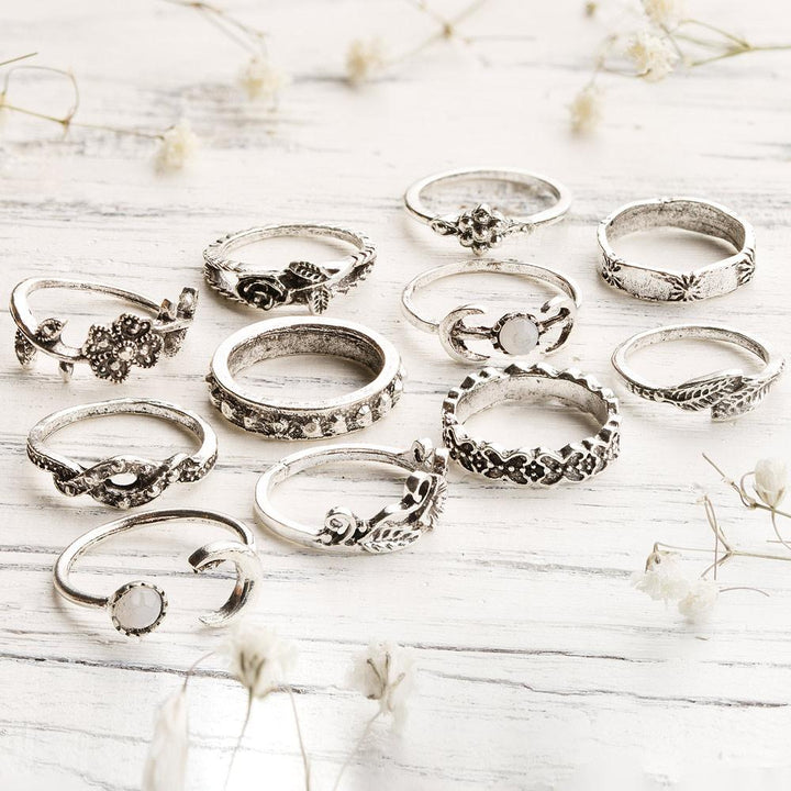 Moon Flowers Ring Set