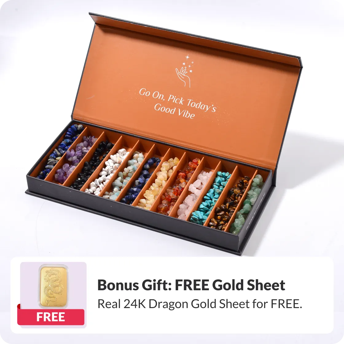 12 Bracelet Natural Crystal Set with Storage Box + FREE Gold Sheet