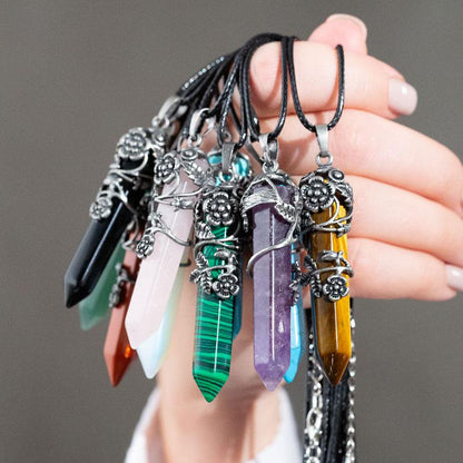 Flower Hexagon Crystal Necklaces