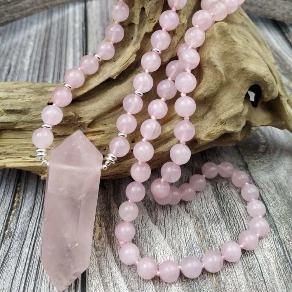 Natural Rose Quartz Bead Necklace