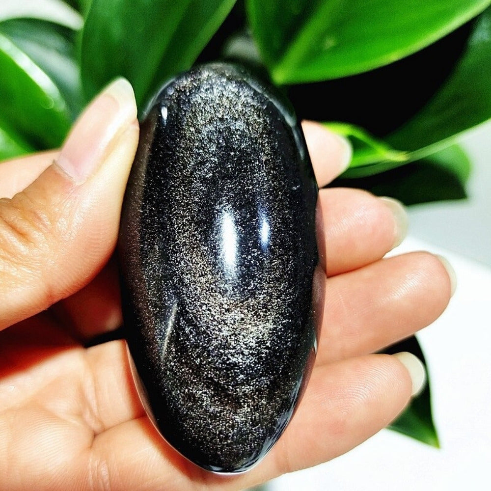 Silver Sheen Obsidian Palm Stone