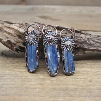 Blue Kyanite Sun Pendant Necklace