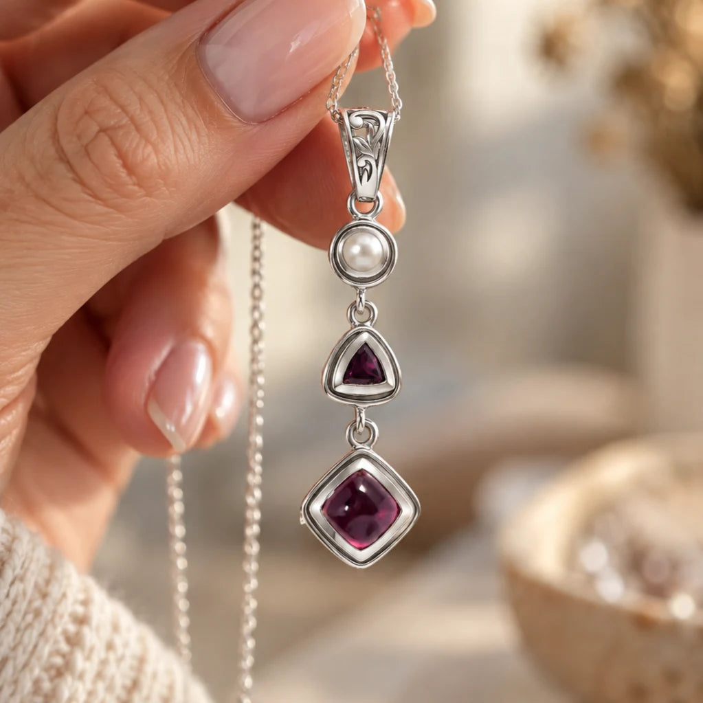 Ruby Pearl Pendant – Vintage Red Gemstone Crystal Jewelry