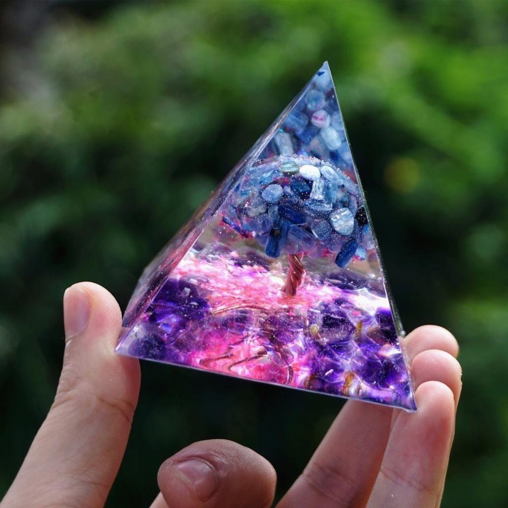 Kyanite With Amethyst Tree of Life Orgonite Pyramid