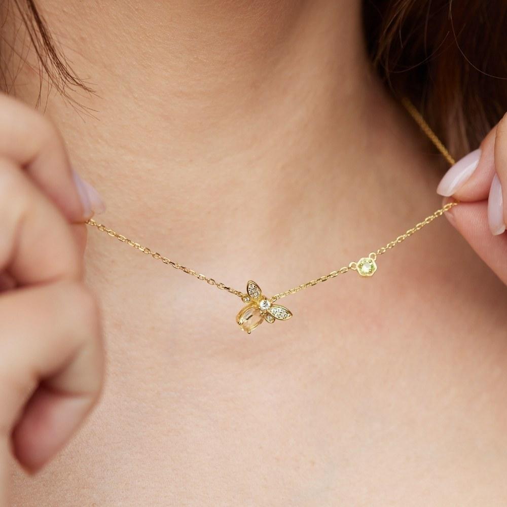 Citrine Gemstone Bee Necklace