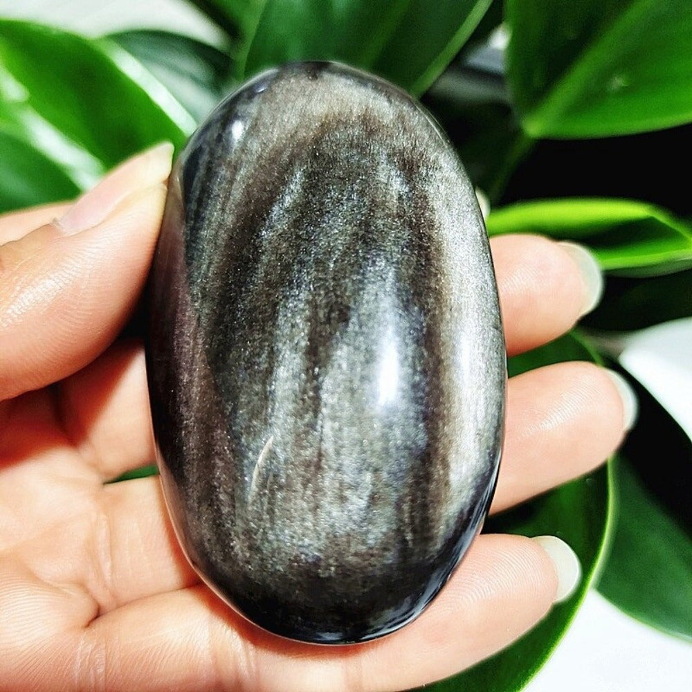 Silver Sheen Obsidian Palm Stone