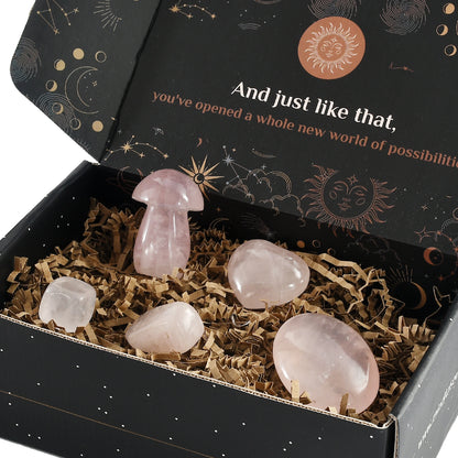 The Heart Opening Set – Five Rose Quartz Crystals for Love & Healing