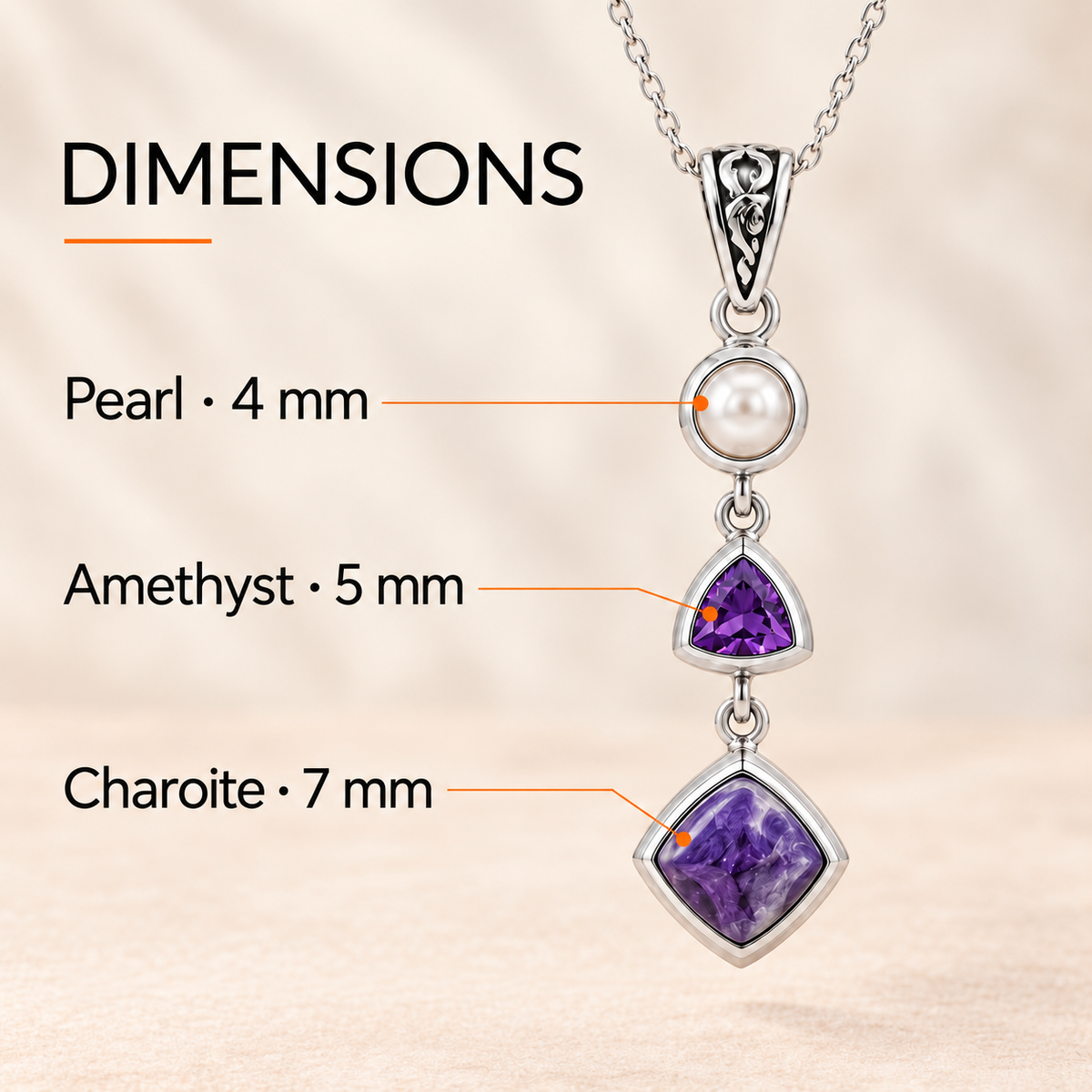 Natural Charoite, Amethyst & Pearl Necklace in Sterling Silver