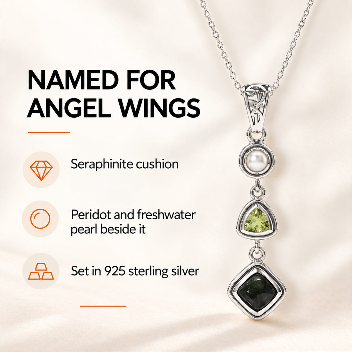 Seraphinite Pendant Necklace - Sterling Silver Crystal