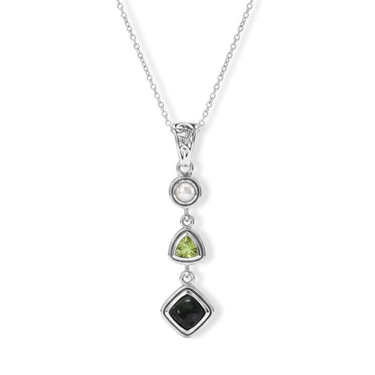 Seraphinite Jewelry Set with Peridot and Pearl - 925 Silver