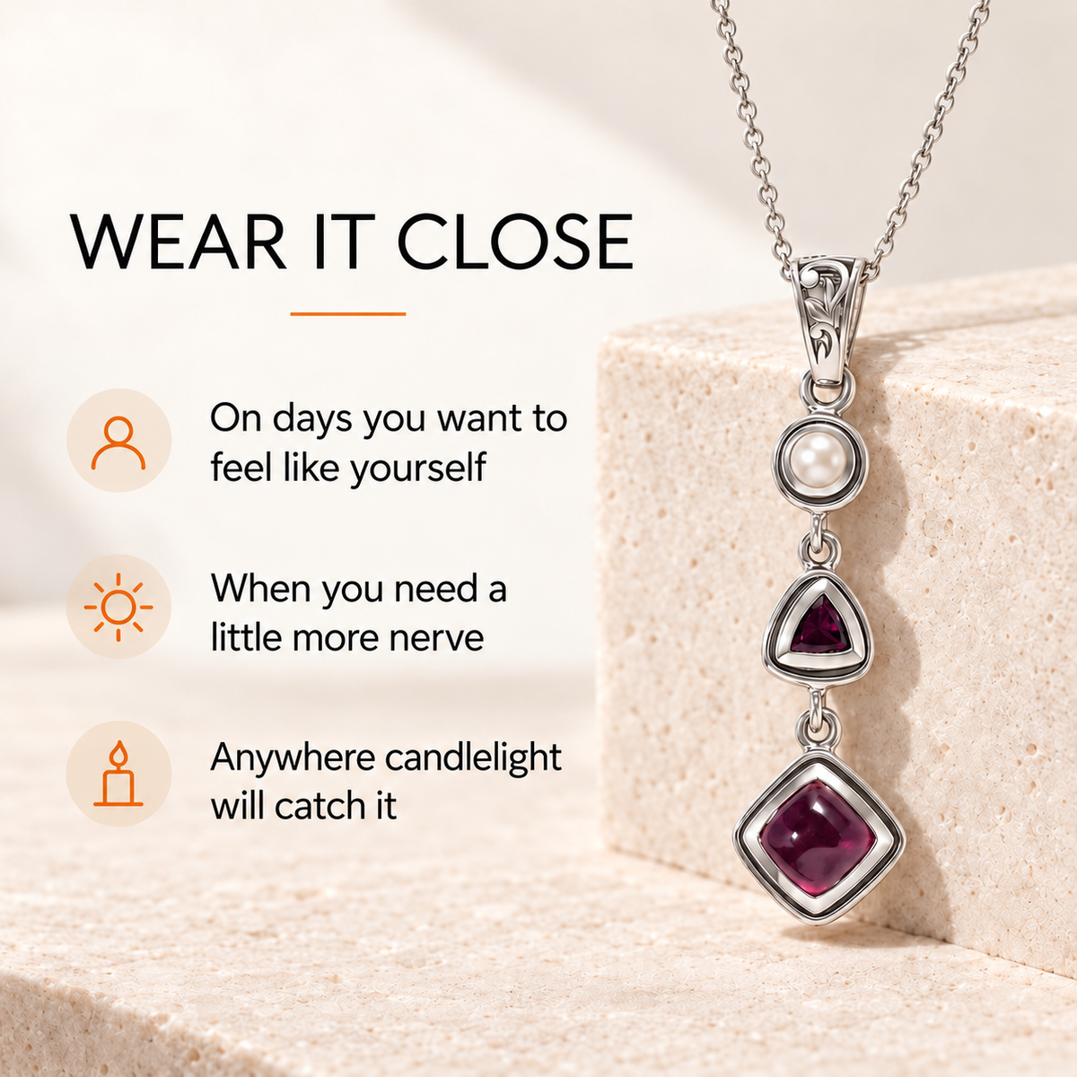 Ruby Pearl Pendant – Vintage Red Gemstone Crystal Jewelry