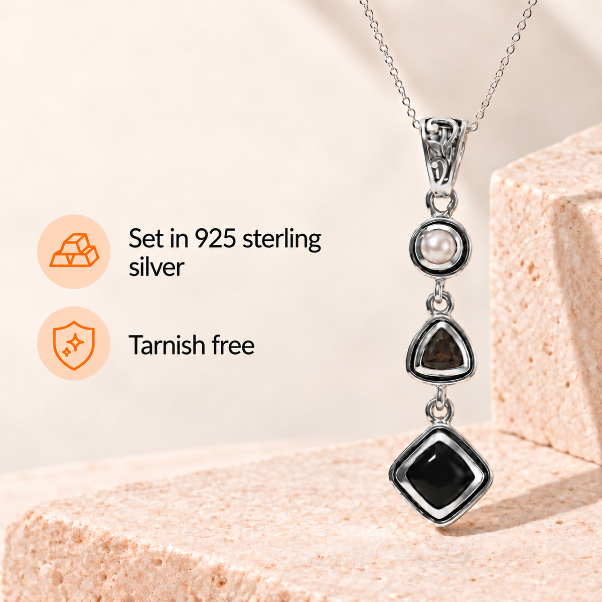 Black Obsidian Pendant – Pearl Crystal Teardrop Jewelry