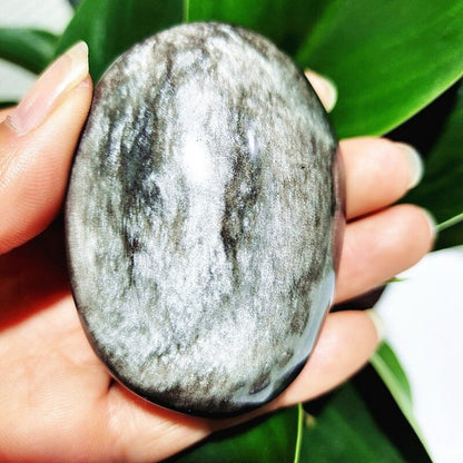 Silver Sheen Obsidian Palm Stone