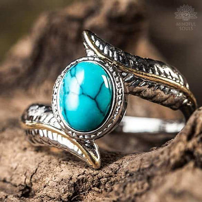 Wisdom Feather Turquoise Ring