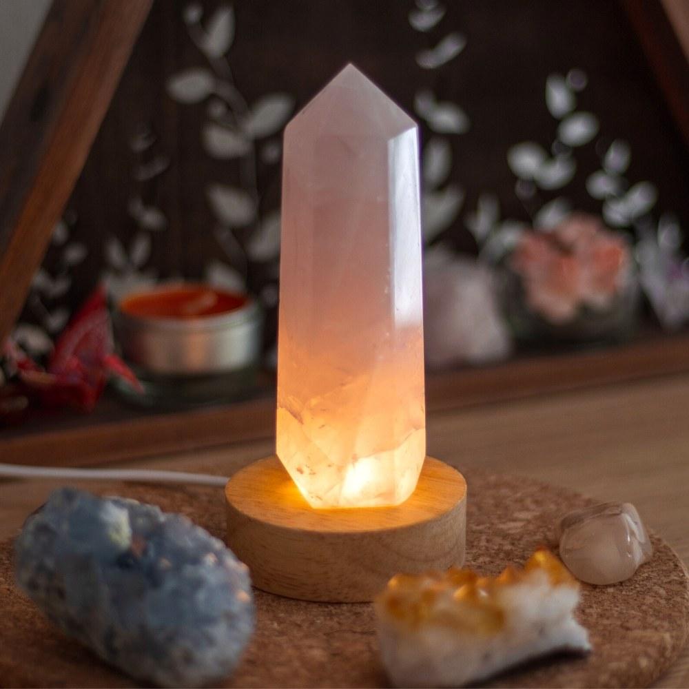 Selenite and Rose Quartz Crystal Table Lamp