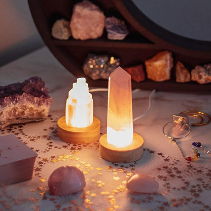 Selenite and Rose Quartz Crystal Table Lamp