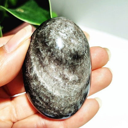 Silver Sheen Obsidian Palm Stone