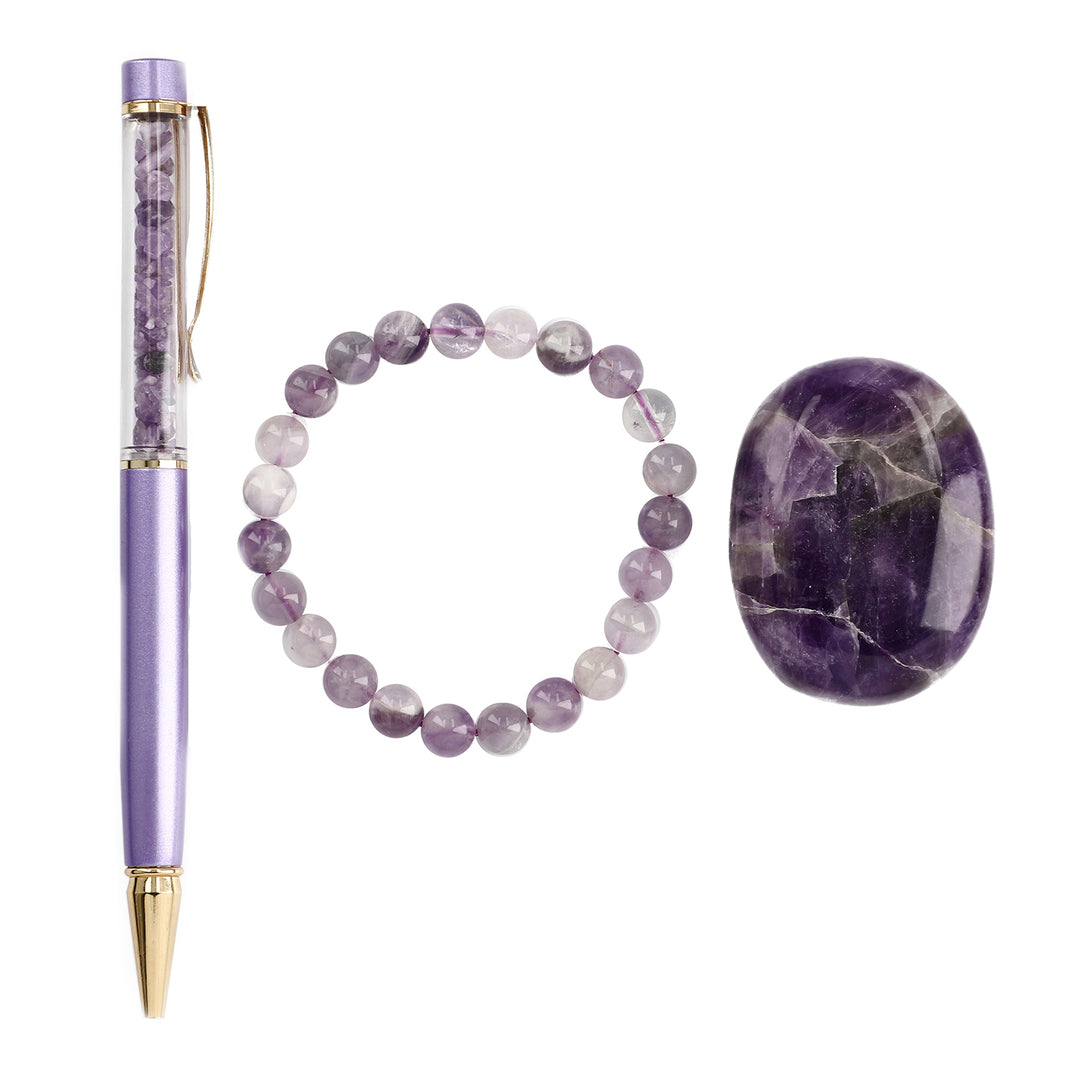 Exclusive Crystal Energy Set – Palm Stone, Bracelet & Pen