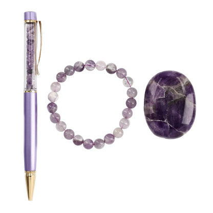 Exclusive Crystal Energy Set – Palm Stone, Bracelet & Pen