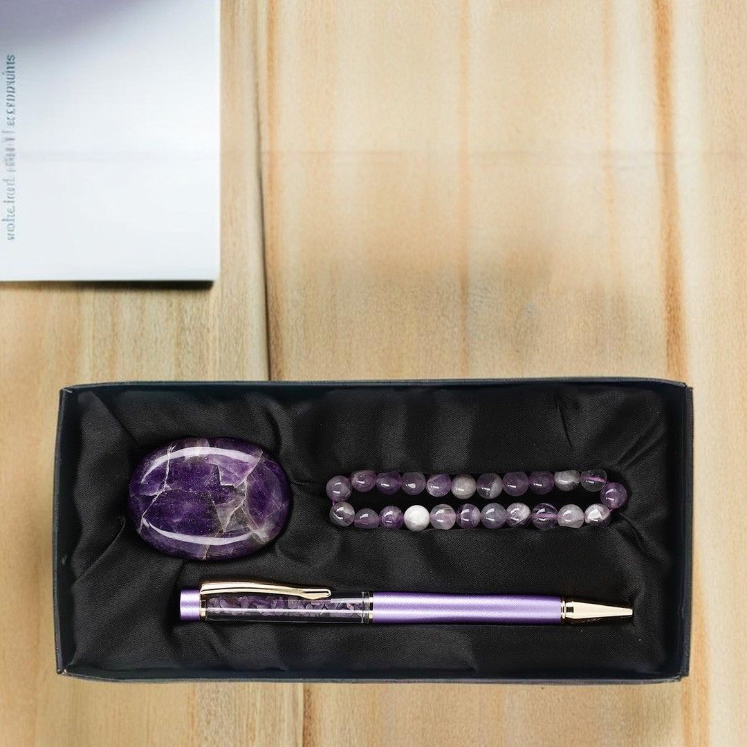 Exclusive Crystal Energy Set – Palm Stone, Bracelet & Pen