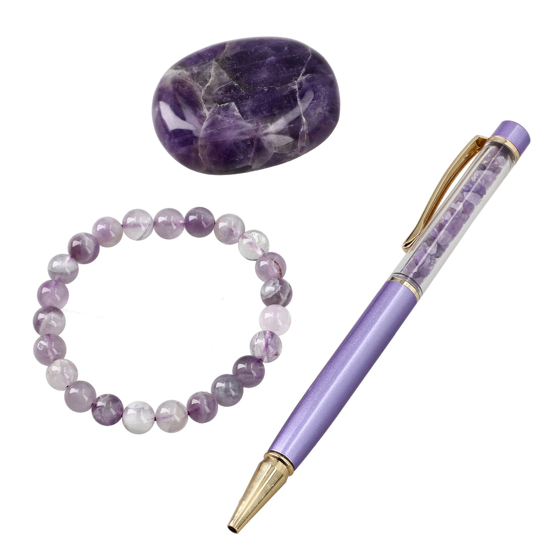 Exclusive Crystal Energy Set – Palm Stone, Bracelet & Pen