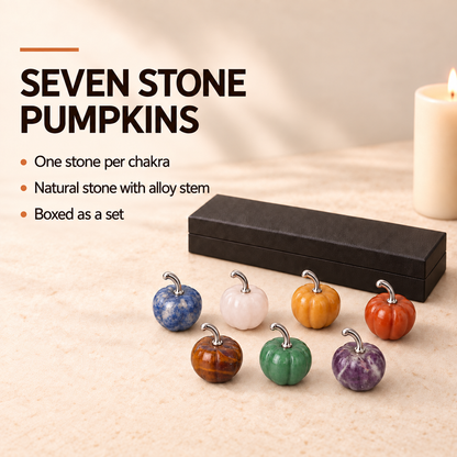 Chakra Mini Pumpkin Set – 7 Stones for Halloween Balance & Protection