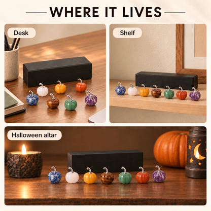 Chakra Mini Pumpkin Set – 7 Stones for Halloween Balance & Protection