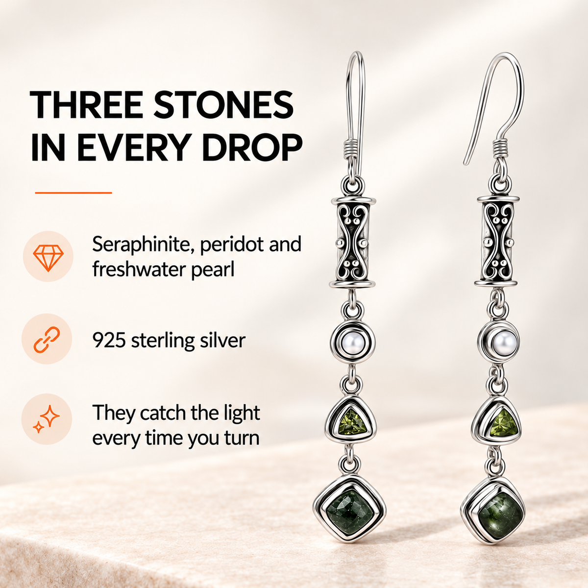 Seraphinite Earrings - Rare Sterling Silver Crystal Jewelry