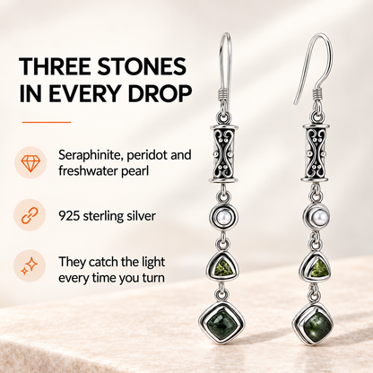 Seraphinite Earrings - Rare Sterling Silver Crystal Jewelry