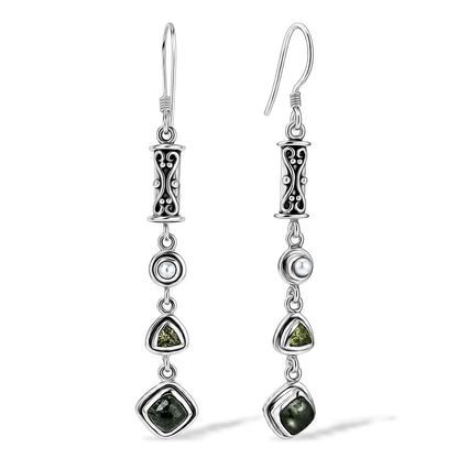 Seraphinite Jewelry Set with Peridot and Pearl - 925 Silver