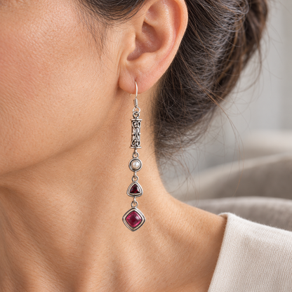 Ruby Red Pearl Drop Earrings  – Sterling Silver Jewelry