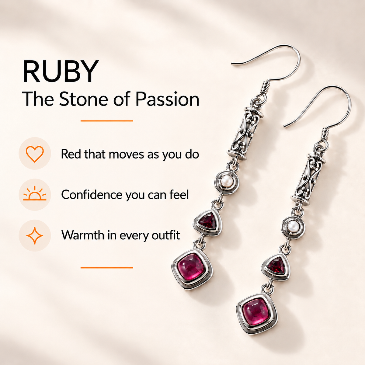 Ruby Red Pearl Drop Earrings  – Sterling Silver Jewelry