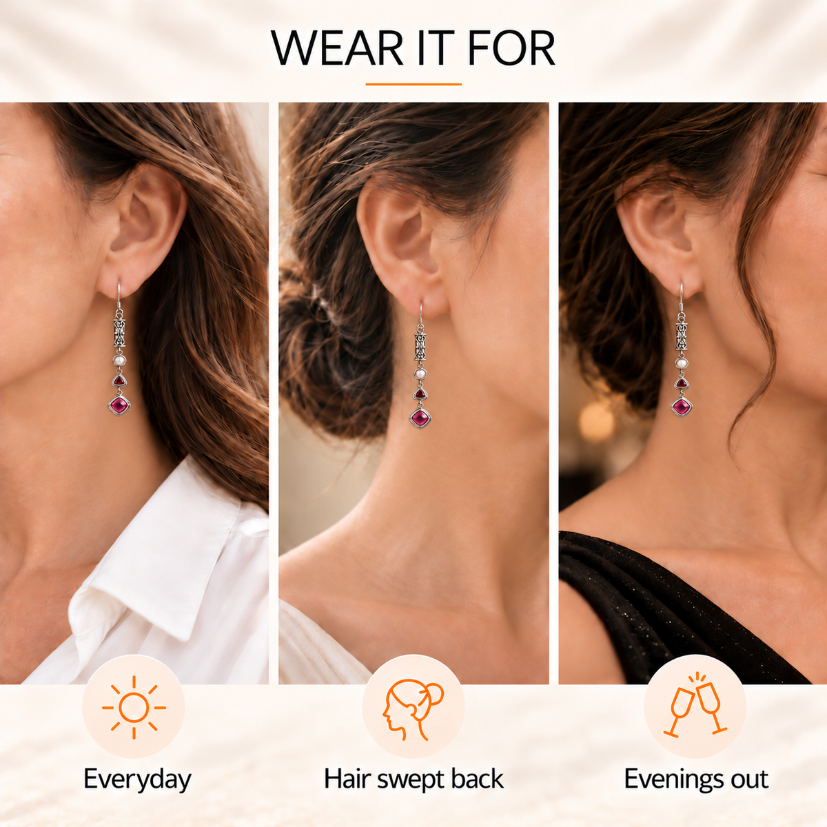 Ruby Red Pearl Drop Earrings  – Sterling Silver Jewelry