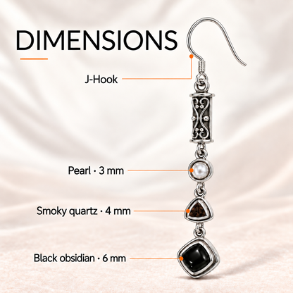 Black Obsidian and  Pearl J-Hook Drop Earrings – Sterling Silver