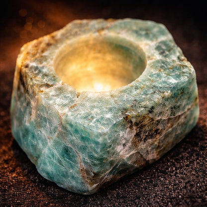 Healing Crystal Tea Light Candle Holder — Natural Stone Light for Ambience & Calm