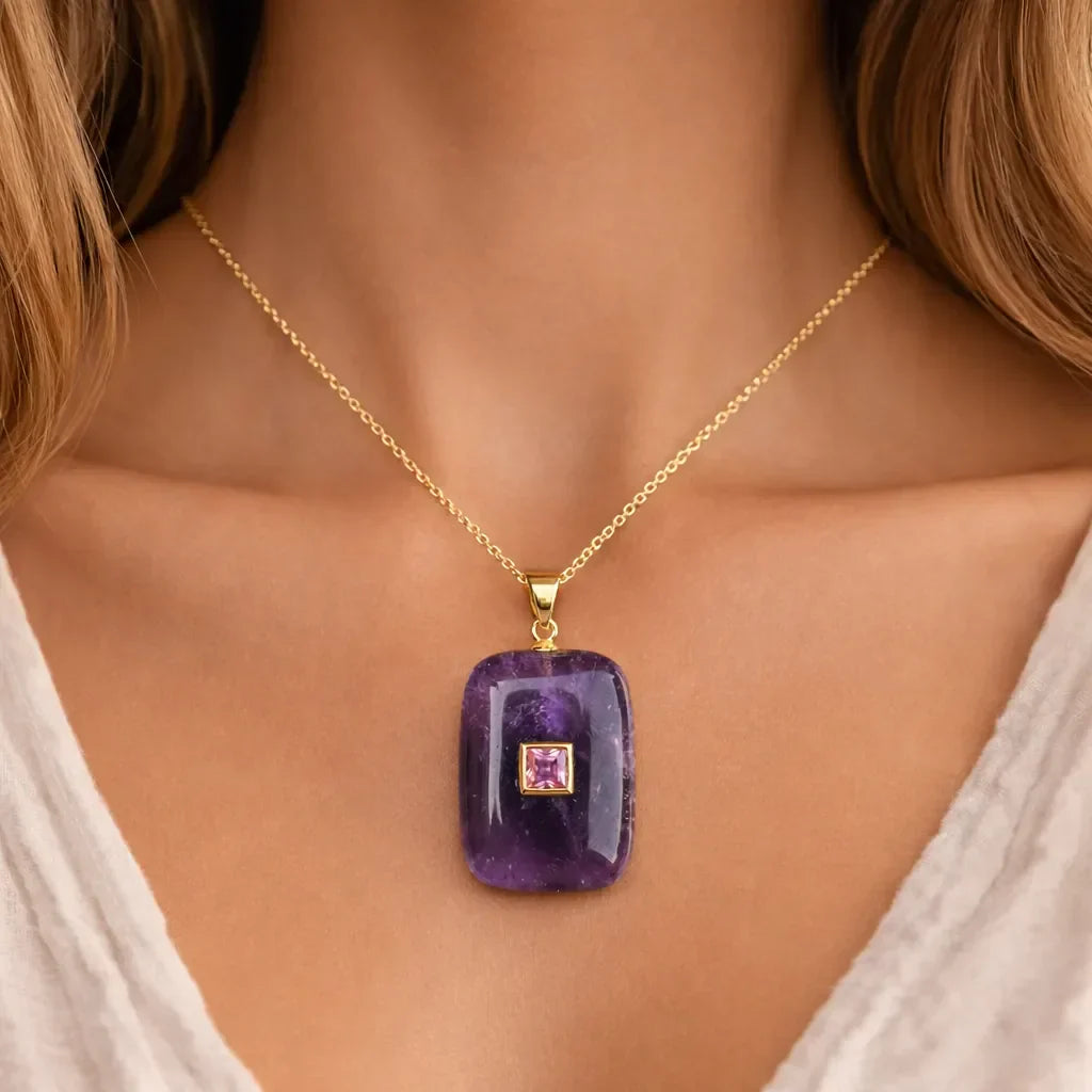 Gold‑Plated Crystal Chakra Pendant — Natural Stone Energy Jewelry