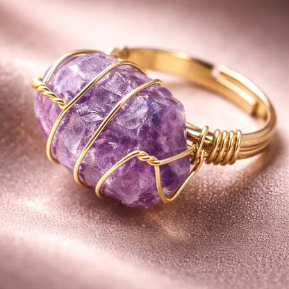 Healing Crystal Adjustable Ring — Natural Gemstone Statement Jewelry